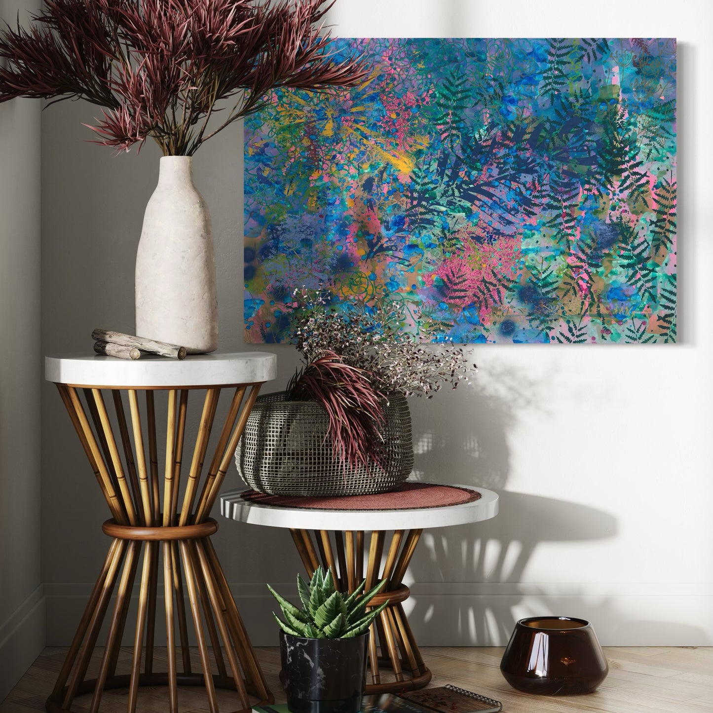 "The Blue Palm Leaf" Canvas Print – Unique Texture, Sustainable Materials